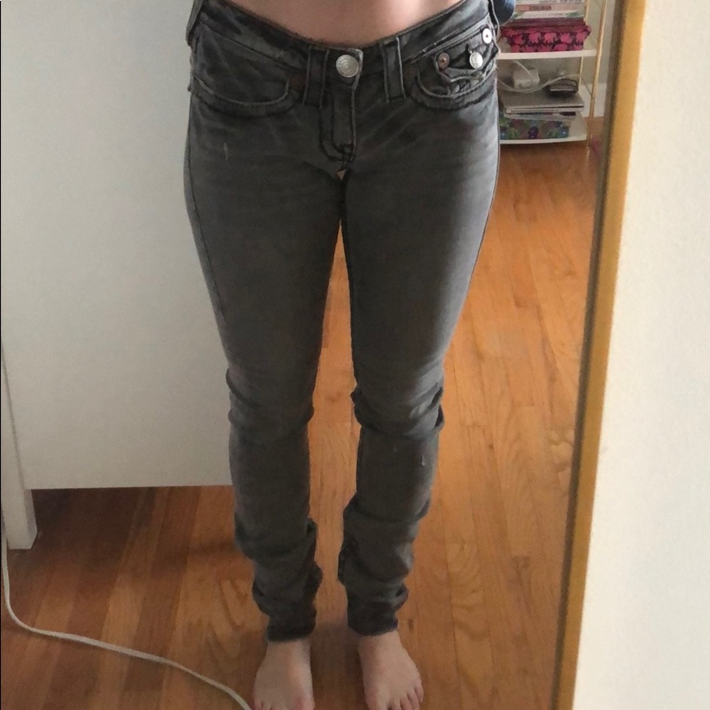 Gray True Religion Moto Skinny Jeans